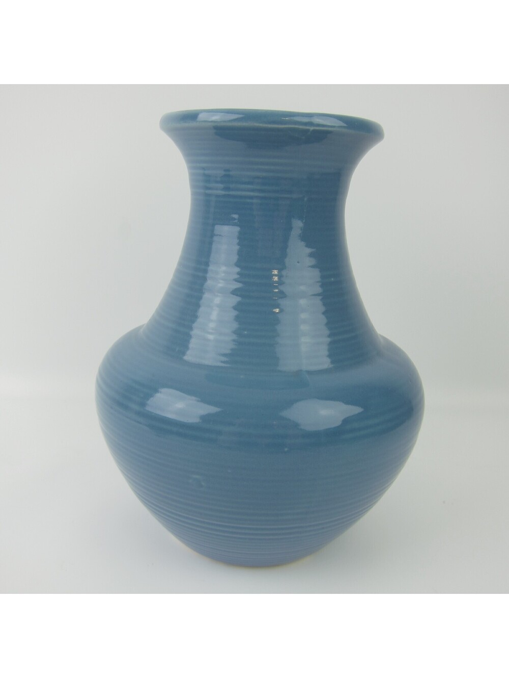 Vintage McCoy 5012 Blue Pottery Vase Horizontal Ribbed Made In USA 1960s